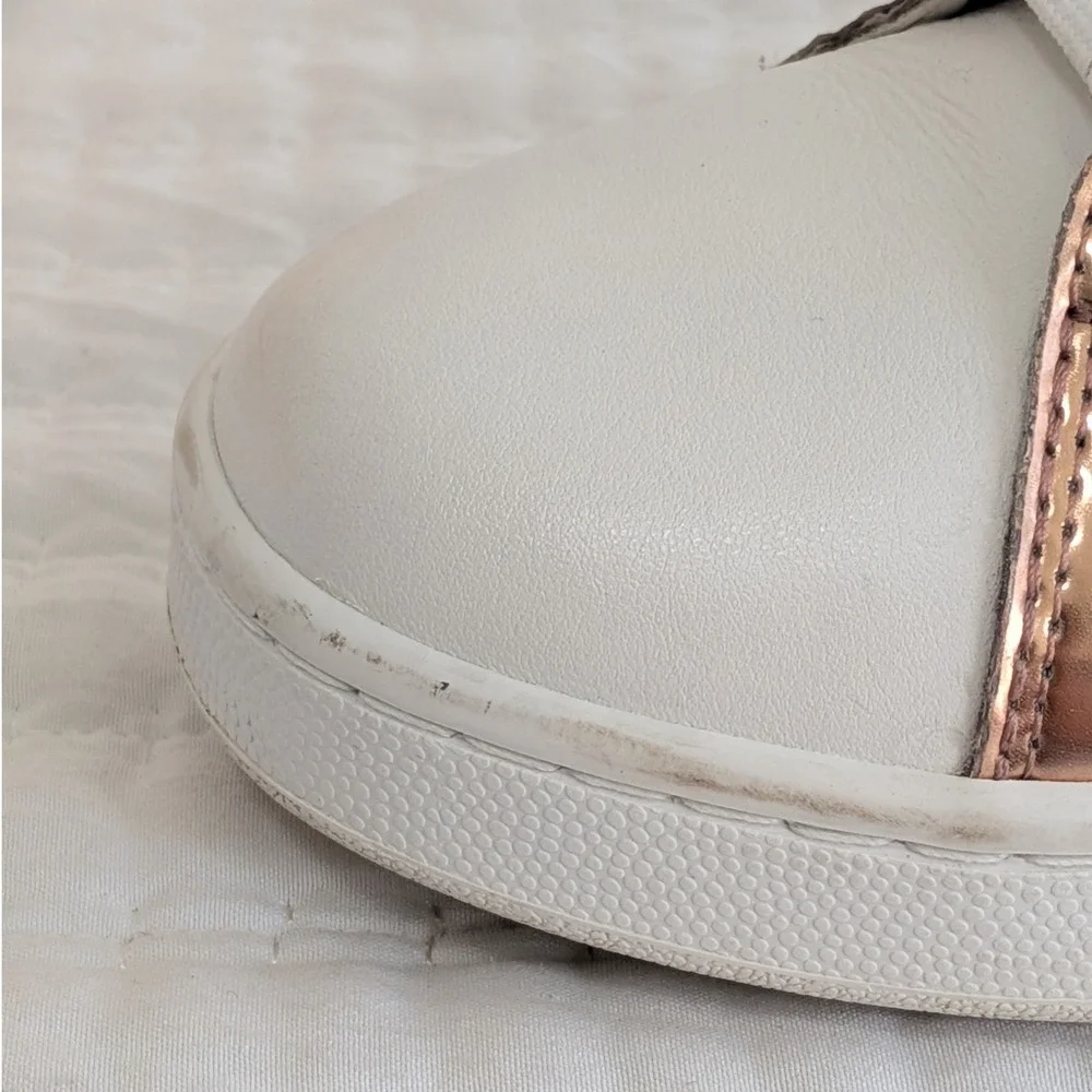 Emporio Armani Logo Print Lace Up Leather Casual Sneakers‎ Rose Gold White US 6